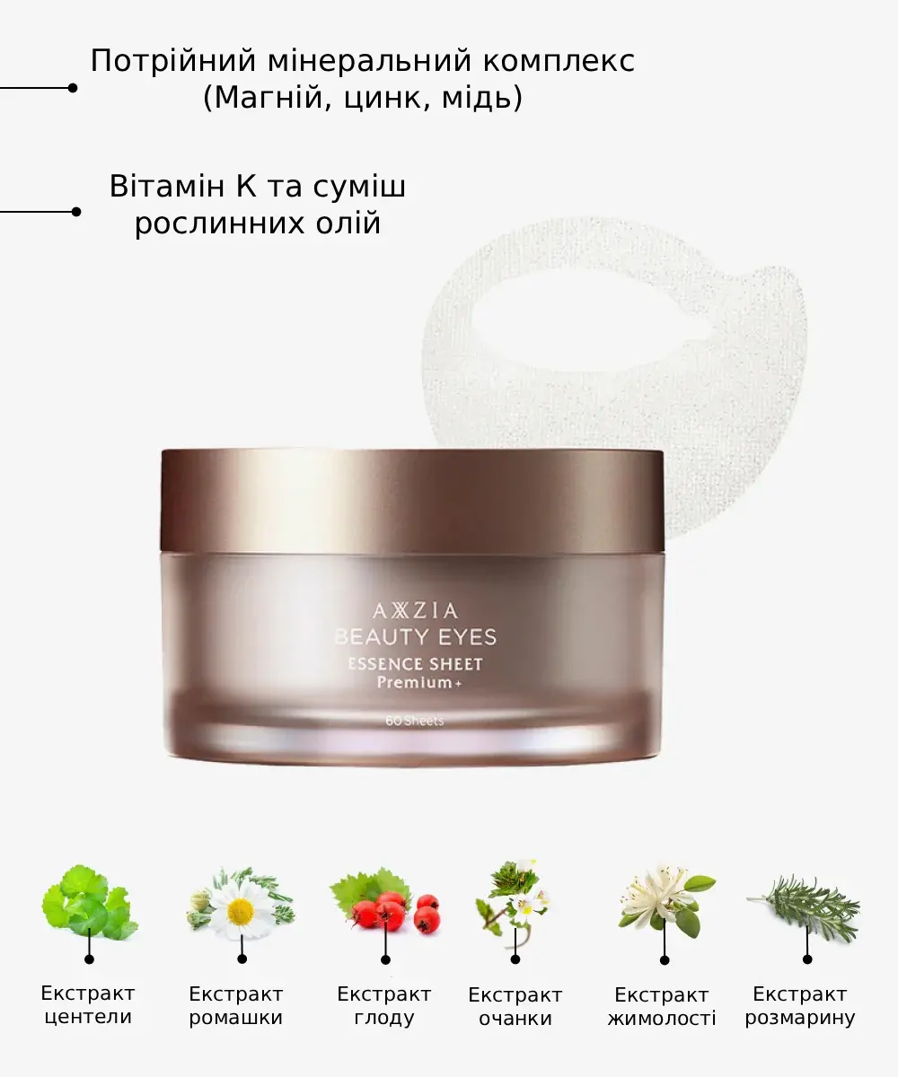 Патчи для интенсивного ухода против морщин, отеков и синяков под глазами AXXZIA BEAUTY EYES Essence Sheet Premium